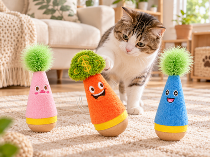 Interactive Wobble Pet Toy with Wooden Base