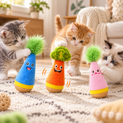 Interactive Wobble Pet Toy with Wooden Base